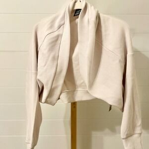 AVIA Cropped Ribbed Open Front Cardigan Sweater Top Light Beige XS